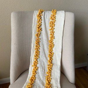 Yellow Pom Pom Table Kitchen Runner Cotton Blend Boho Bohemian Cream 50'' x 13''